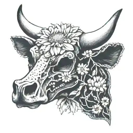 Marigold Flower And Cow Skull