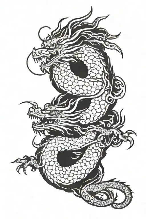 Ink Shadow Of Asian Dragon With Moon