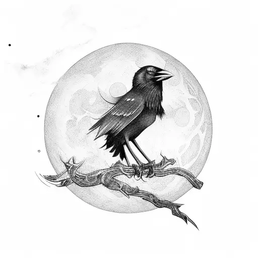 Norse Mythology-inspired Crow Perched On A Moonlit Tree Branch