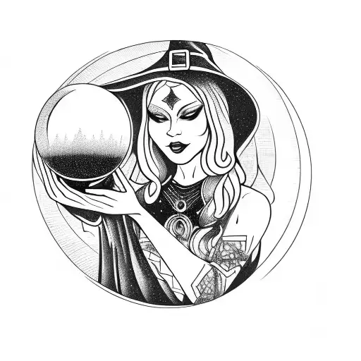 A Witch Holding A Crystal Ball