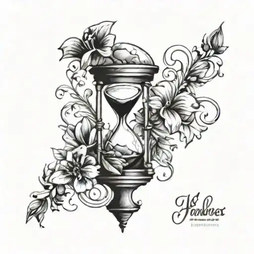 Hourglass Tattoo With Dying Flower Intertwined