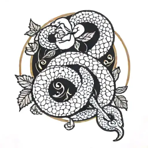 An Outdoors Scene With A Hand Embroidery Hoop Featuring Intricate Snake Designs And Floral Patterns