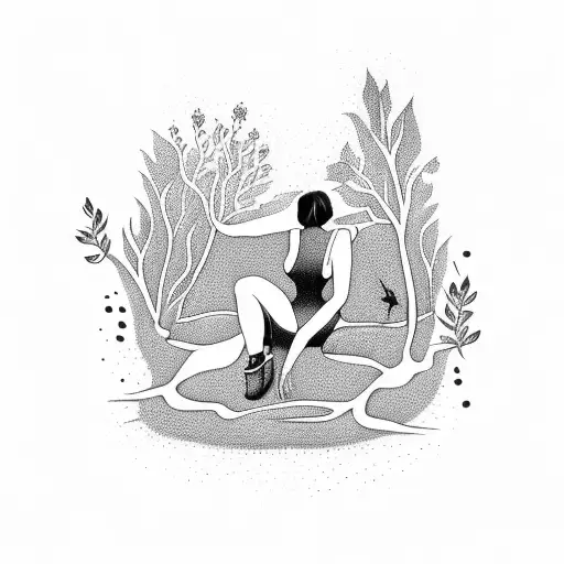 Woman Emerging From Earth Roots Nature