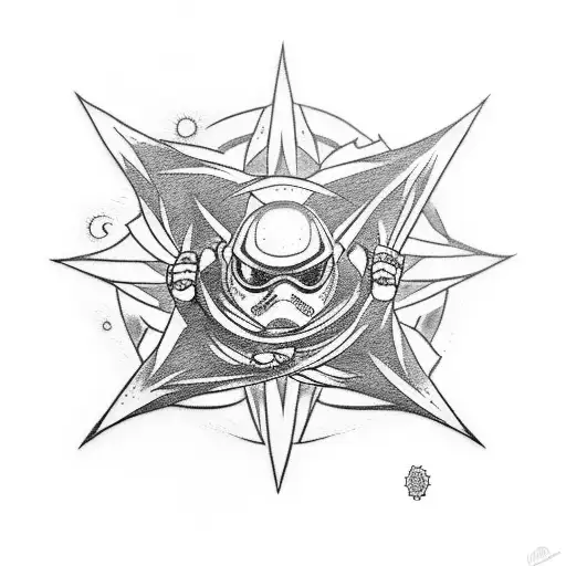 Create A Blackwork Tattoo Depicting A Crossover Between Naruto And Star Wars