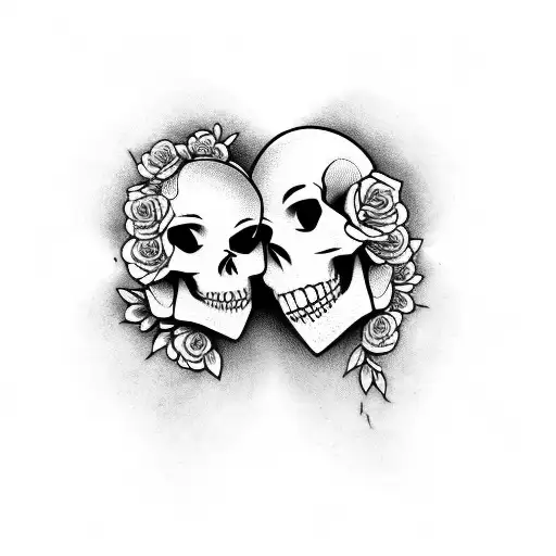 Couple Tattoo One With Skull And One With Flowers That Say Kinda Emotionless And Kinda Emotional