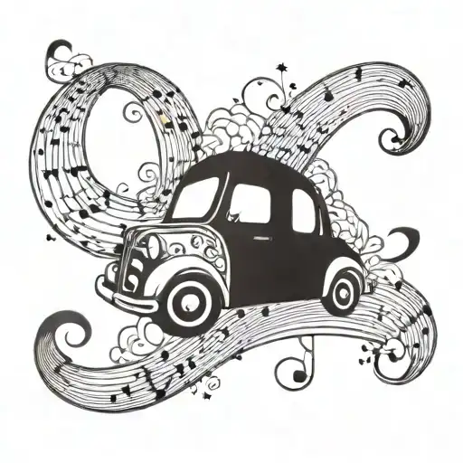 A Cosmic Music Note Intertwined With A Vintage Car