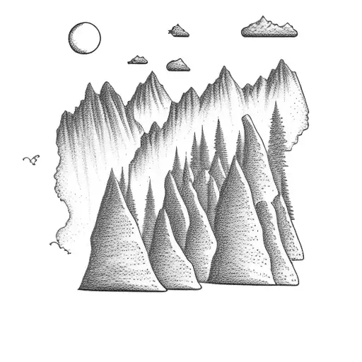 A Detailed Pencil Drawing Of A Majestic Waterfall Surrounded By Mountains And Trees