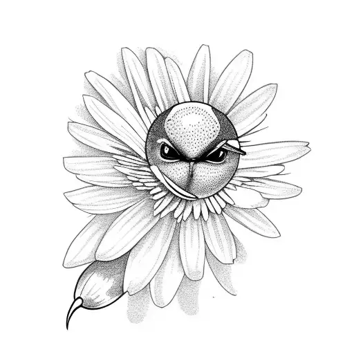 Hummingbird Holding A Daisy In Its Peak With A Eclipse Behind