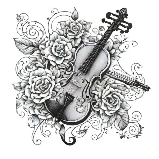 A Whimsical Design Of A Violin With Floral Elements Intertwined In The Strings