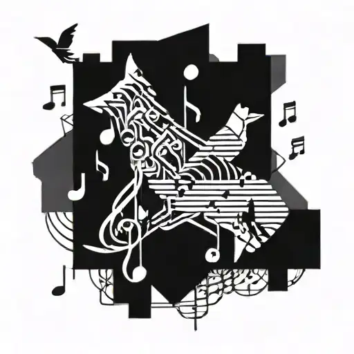 A Geometric Design Incorporating Musical Notes And Animal Silhouettes