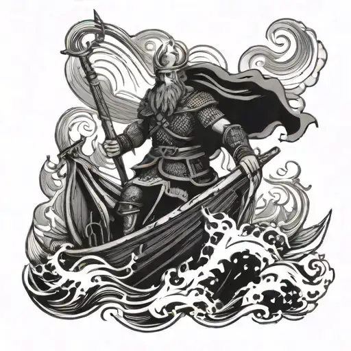 Viking Warrior Sailing On A Longship Through Stormy Seas