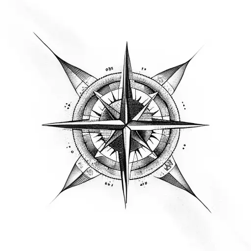 Compass Rose With Water And A Sailship Entering From The Left