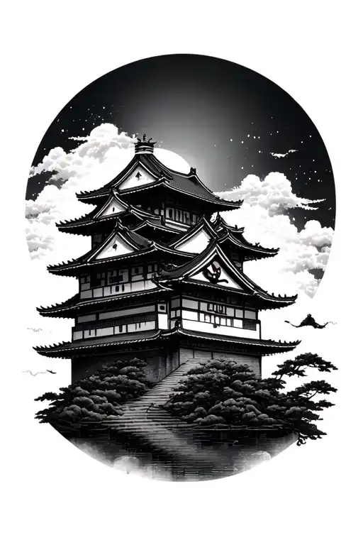 Dark Background With A Japanese Castle