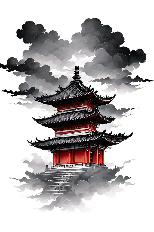 Dark Cloud Background With Chinese Temple