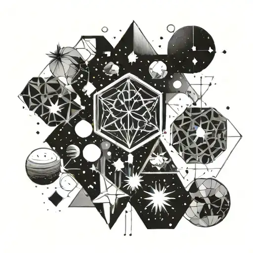 Galaxy Filled With Geometric Shapes And Constellations