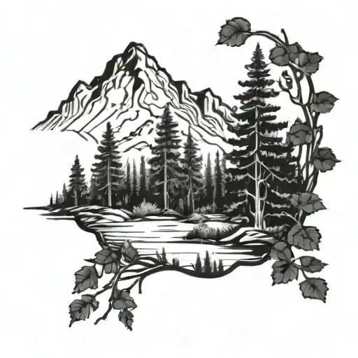 Wooded Forest Trees With Mountains In The Background