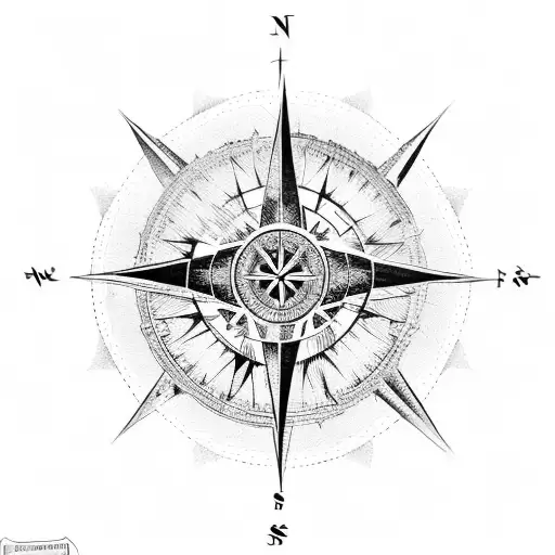 An Intricate Compass Rose Surrounded By Mountain Peaks And Ski Tracks