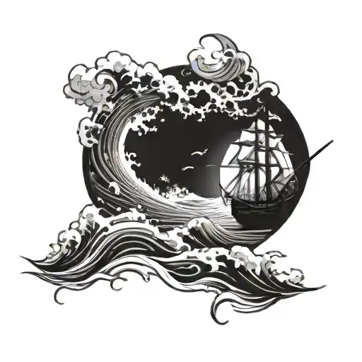 Drakar That Sails Through The Waves In Bad Weather In A Gloomy Style