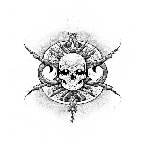 A Spider And Skull Intertwined In A Yin-yang Symbol