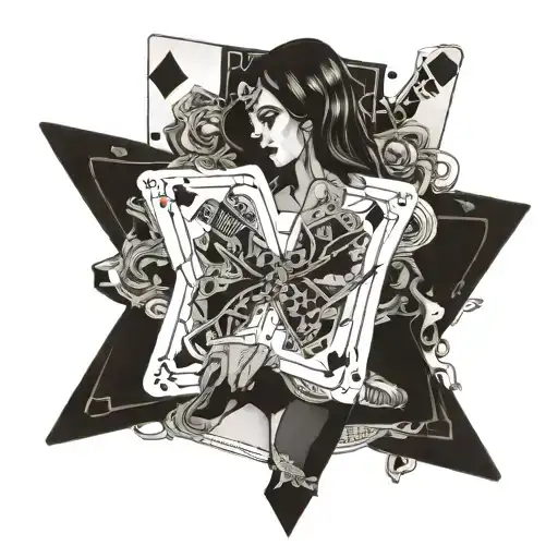 Incorporate A Playing Card Design With A Dominant Female Figure In A Bdsm Theme