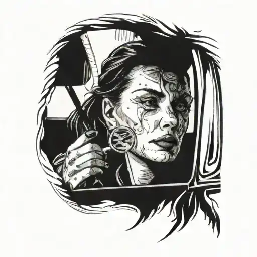 Woman Looking Into Rearview Mirror In Car