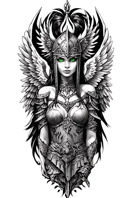 Valkyrie Maiden With Green Eyes With Winged Helm With Wings