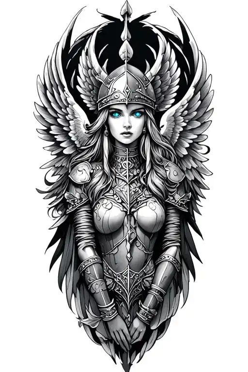 Valkyrie Maiden With Blue Eyes With Winged Helm With Wings