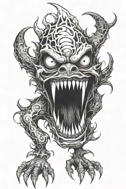 Creepy Eyes And Sharp Teeth Arms Sleve Monster