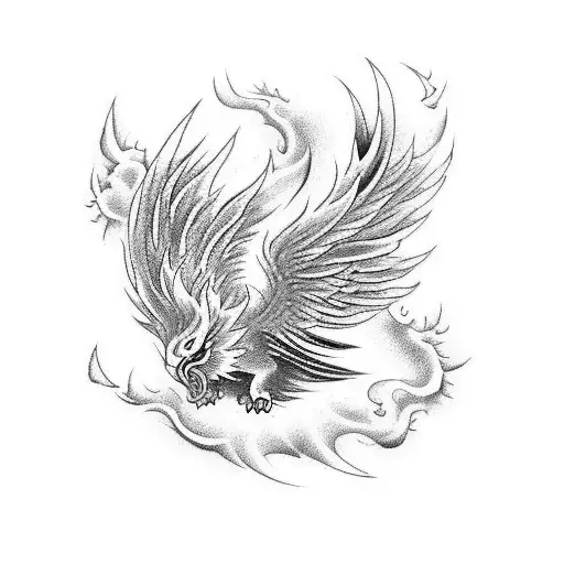 A Tattoo Of A Phoenix Rising From The Ashes In A Traditional Japanese Style
