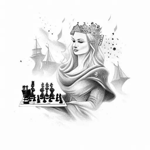 Queen On A Chess Board On A Stormy Sea Falling