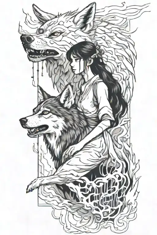 San From Princess Mononoke Wih Her Wolf But Like The Cover Of The Book Steppenwolf By Hermann Hesse