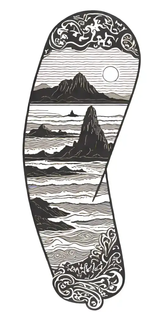 A Daughter's Name In Gaelic Script With A Beach Scene In The Background