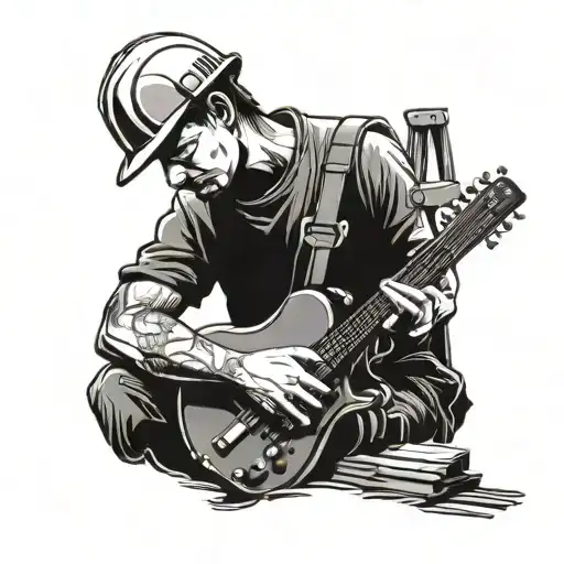 A Construction Worker Playing A Guitar On A Building Site