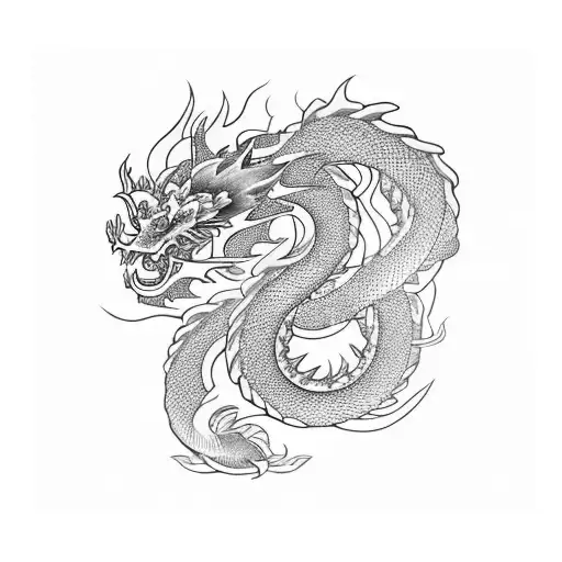 Japanese Dragon With Floral Background