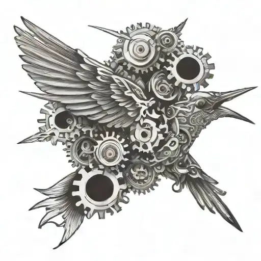 Hummingbird That Has Gears And Mechanical Elements Popping Through