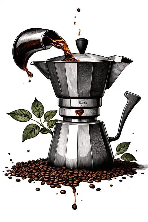 Moka Pot Pouring Coffee Which Turns Into A Coffee Plant