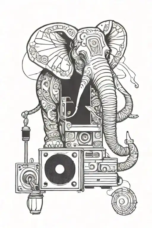 An Elephant With Musical Note And A Pair Of Studio Speakers