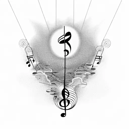 A Serene Beach Sunset With Musical Notes Floating In The Sky