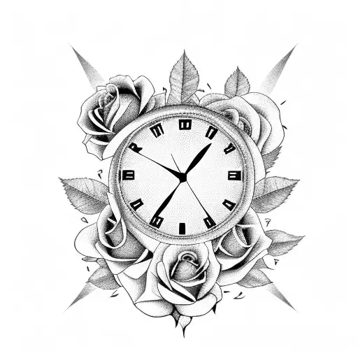 Roses With A Clock Showing Date Time