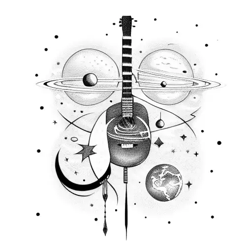 A Celestial Guitar With Strings Made Of Stars And Planets