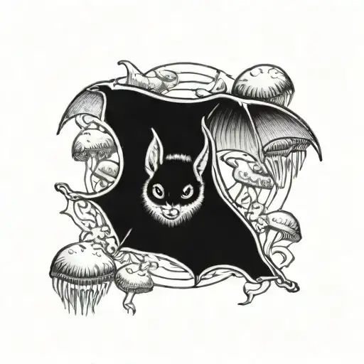 Bat With Mushrooms