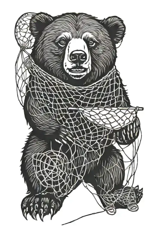 Black Bear With A Fishing Net