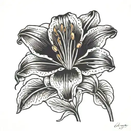 A Blackwork Tattoo Of A Lily With The Name Margot Hidden In The Stem