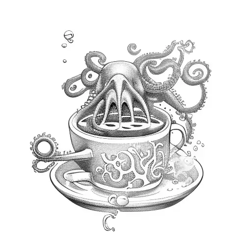 A Scuba Diving Octopus Holding A Steaming Cup Of Coffee
