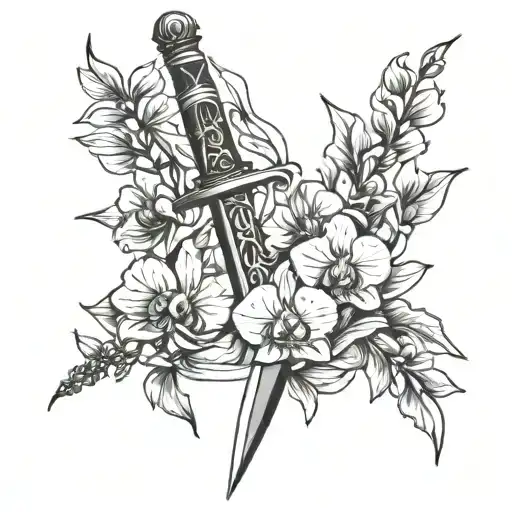 A Dagger Intertwined With Orchids And Music Notes