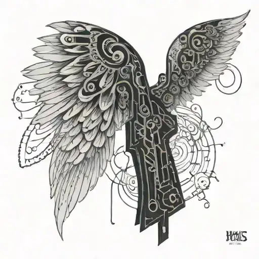 Angel Wings Made Out Of Computer Circuitry With A Hidden Gun Silhouette