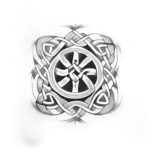 A Celtic Knot And Celtic Bythol Design Incorporating Symbols Representing Family