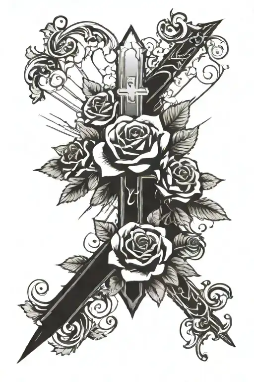 Rose And Cross With Clouds And Sunrays Lush Forest Floor