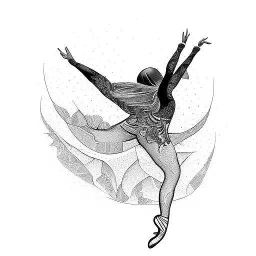 A Blackwork Tattoo Of A Dancer Gracefully Moving In Nature