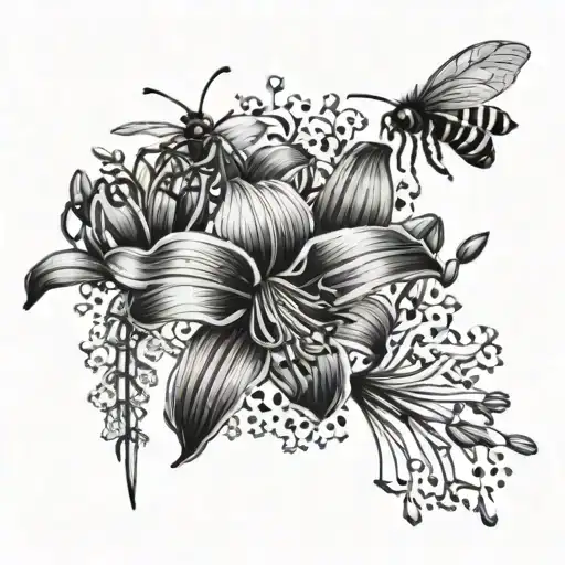 African Lilies And Bees Flying